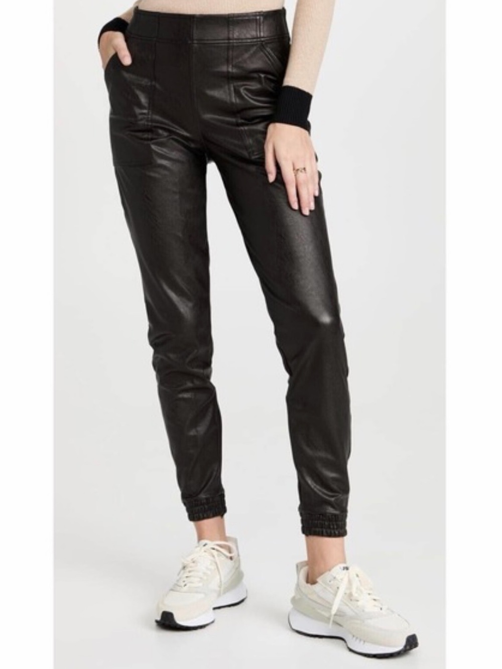 NWOT SPANX Women’s Large Black Noir Leather Like Jogger Pant Elastic Waist L